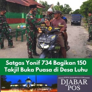 Satgas Yonif 734 Bagikan 150 Takjil Buka Puasa di Desa Luhu