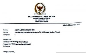Anggota DPR Hillary Brigitta Tarik Surat Permohonan Ajudan Pribadi ke TNI AD