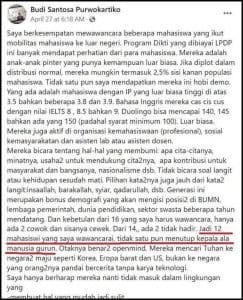 Gegara Unggahannya di Facebook Rektor ITK Dituding Rasis ￼