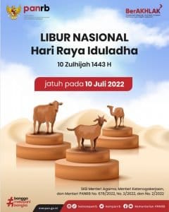 SKB Tiga Menteri Tetapkan Perubahan Hari Libur Nasional Idul Adha 1443 Hijriah dari 9 Juli menjadi 10 Juli 2022
