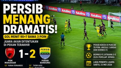 Dramatis! Gol Menit 90+7 Bawa Persib Tekuk PSM